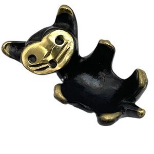Walter Bosse Brass Black Cat Figurine Trinket Dish Gum Candle Holder Table Decor